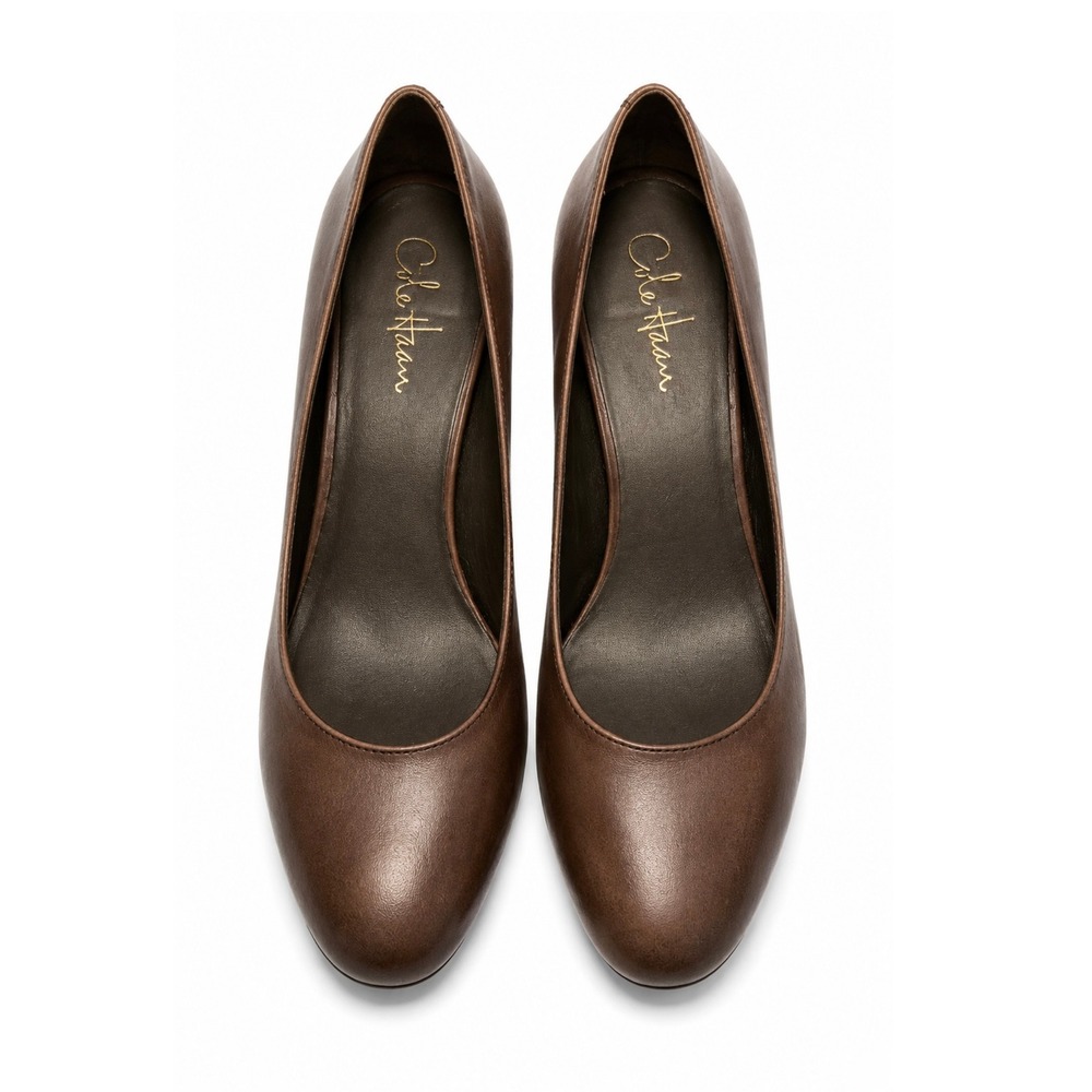 Cole Haan Air Talia Mid Pump Brown Leather Round Toe Heels Dust Bag and Box SZ 8